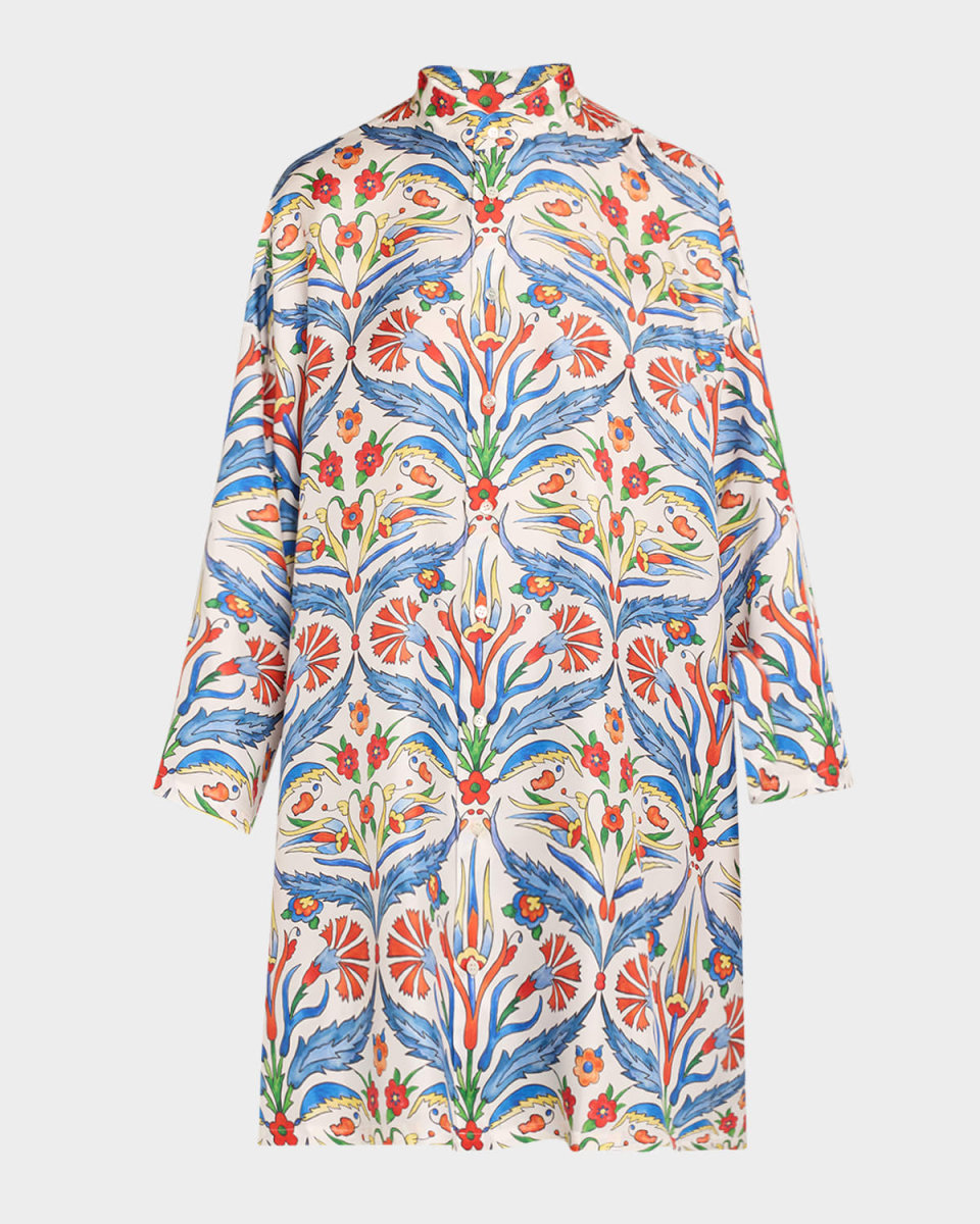 Wide A-Line Collarless Shirt With Slits (Very Long Length)